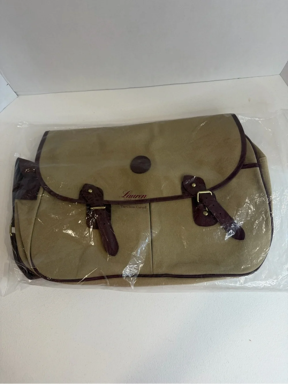 Vintage Ralph Lauren Beige & Brown Leather Messenger Bag Shoulder 1978
